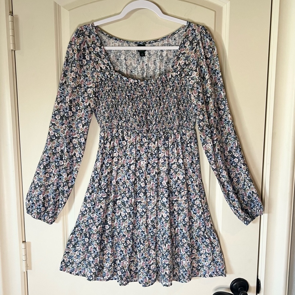 Wild Fable Smocked long sleeve mini Romantic Floral Dress XS